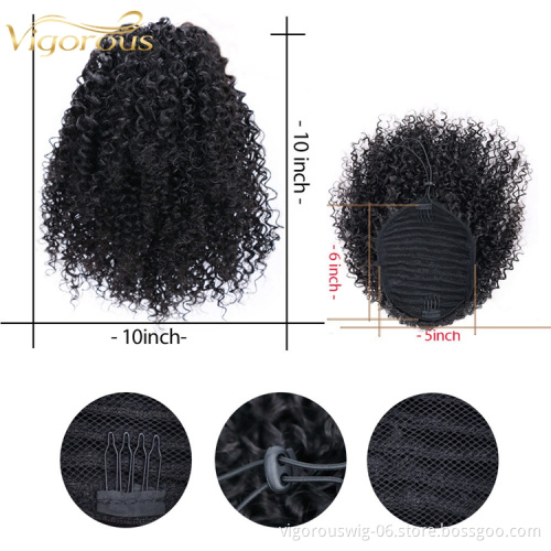 Vigorous Cheap Puff Afro Kinky Curly Pony Tail African American Short Wrap Around Synthetic Clip In On Ponytail Hair Extensions
